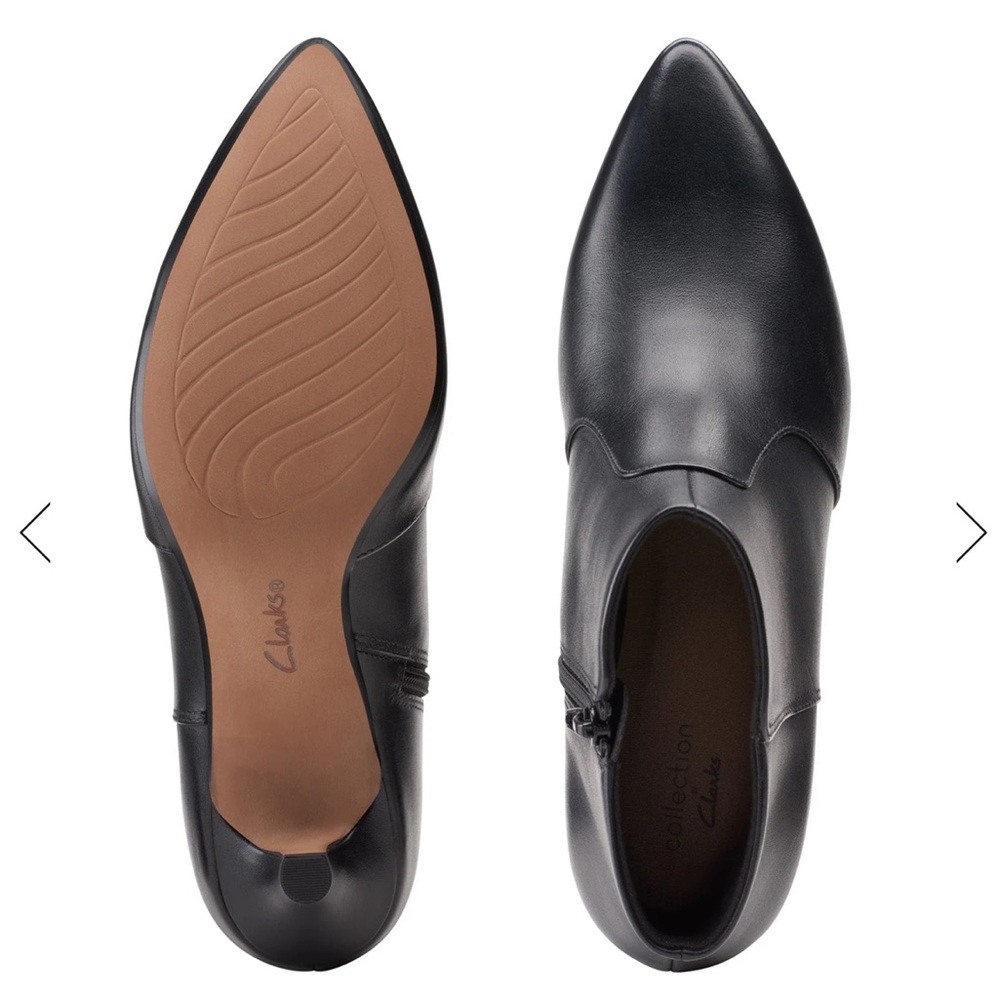 Clark black pointed toe comfort bootie